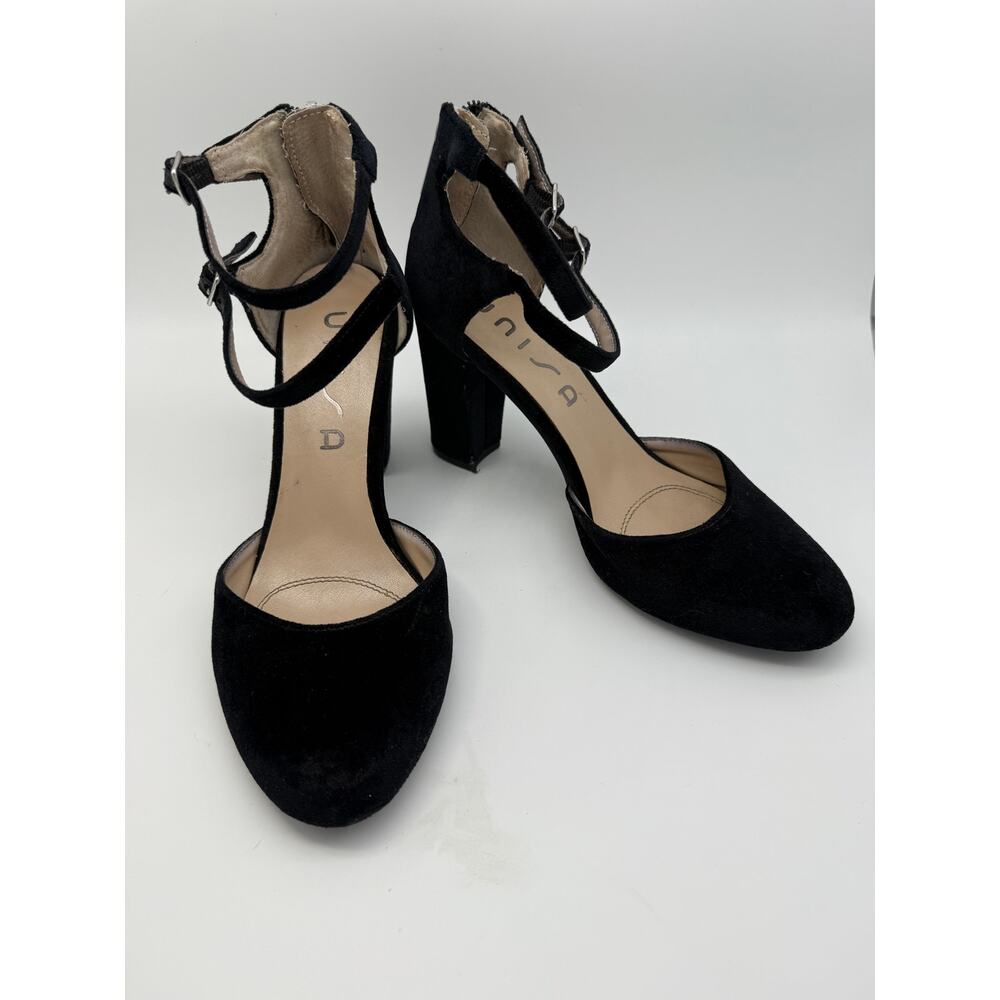 Unisa Black Velvet/Velour 3" Block Heels Double Strap‎ Event Shoes Size 7.5